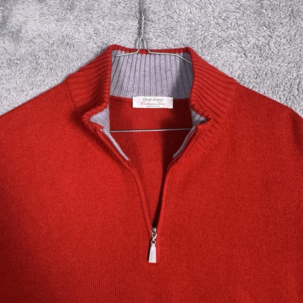 Gran Sasso Sweater Mens XL Wool Cashmere 1/4 Zip Pullover Jumper Italy Knit